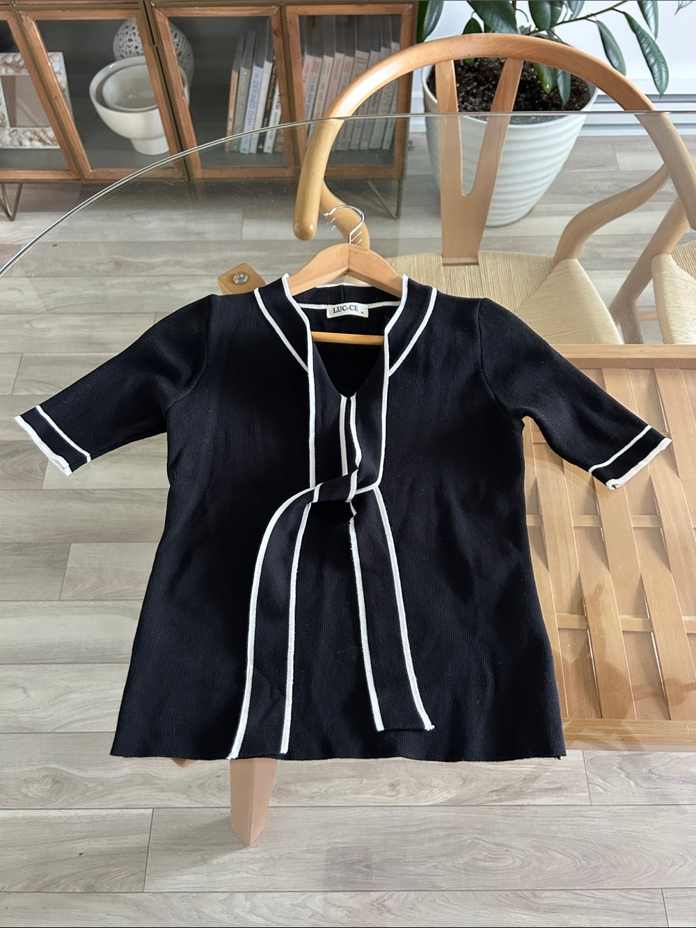Luc-ce Black Short-Sleeve Knit Top with White accent